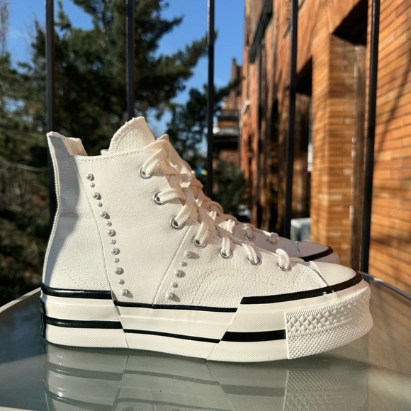 New Converse Chuck 70 Plus High Gems Pearl Platform Sneaker White Womens 8.5 - Picture 8 of 9